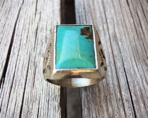 early 1900's ring box metal with turquoise|Fred Harvey Jewelry .